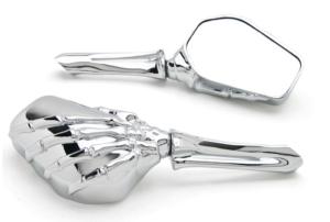 PAIRE de rétroviseurs Mains de Squelette en métal Chrome homologués CE pour moto custom ou Harley