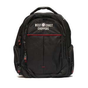 West Coast Choppers : Sac à dos WCC 100% Nylon Noir et Rouge renfort confortable pour le dos 