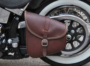 Marron Foncé - Sacoche latérale en Cuir véritable pour bras oscillant de moto custom cadre rigide 