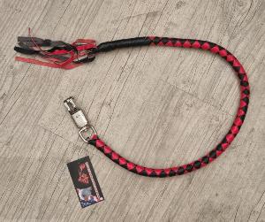  WHIP GETBACK / FOUET BIKER EN CUIR VERITABLE COULEUR NOIR et ROUGE