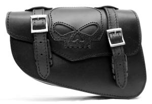 Sacoche trousse latérale en Cuir Noir - Tête de Mort SKULL  Pour moto custom