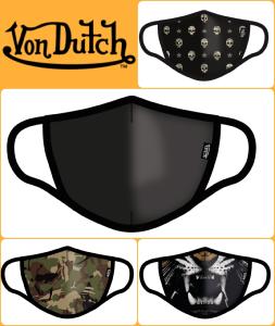 LOT de 4 Masques VON DUTCH en TISSU LAVABLE EN TROIS COUCHES Covid 19