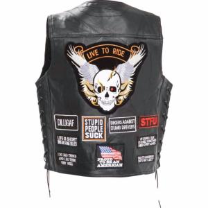 Gilet en Cuir Tête de Mort / Live To Ride