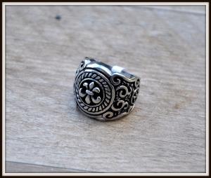 Bague Chevalière en Acier Inoxydable - Fleur de Lys