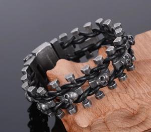 Bracelet Cuir Tête de Mort  SKULL